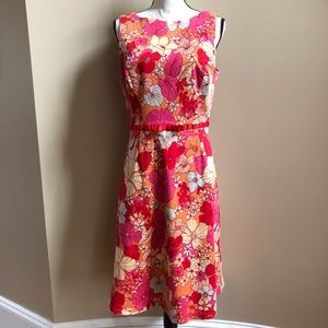 Floral Sleeveless A-Line Dress in Pink & Cream